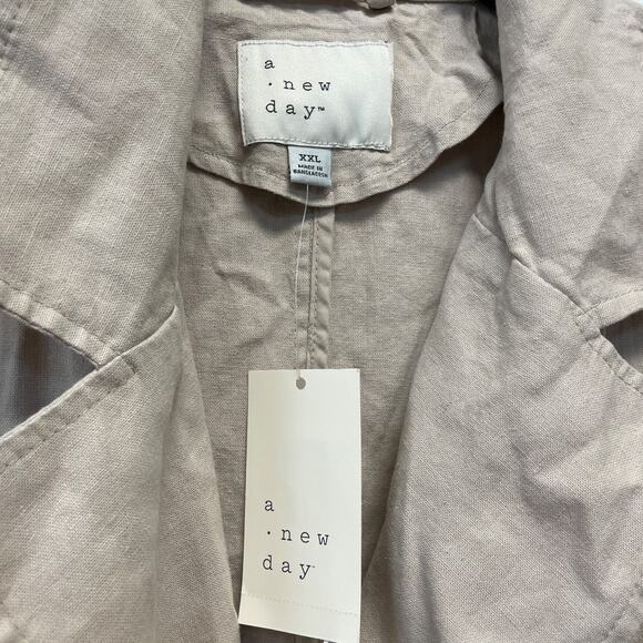 A New Day Women's Button Up Linen Trench Coat Jacket Beige Size XXL - Picture 4 of 5